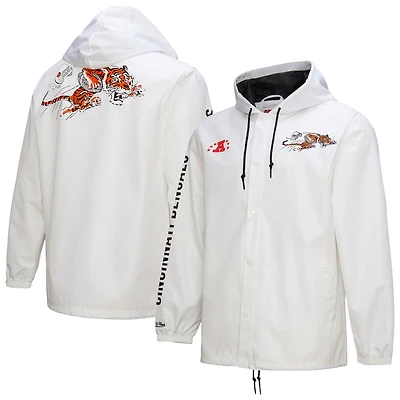 Men's Mitchell & Ness  White Cincinnati Bengals Vintage Logo Coaches Full-Snap Hoodie Jacket