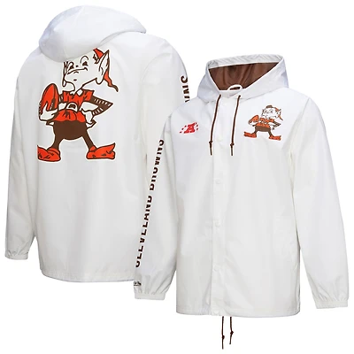 Men's Mitchell & Ness White Cleveland Browns Vintage Logo Coaches Full-Snap Hoodie Jacket