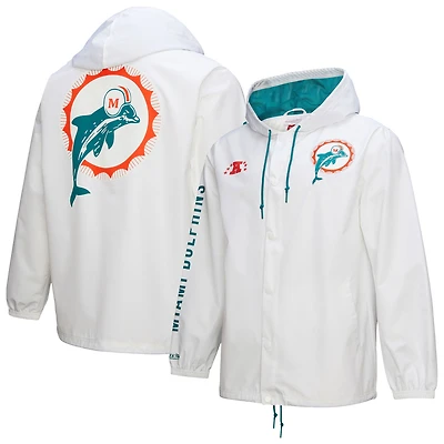 Men's Mitchell & Ness  White Miami Dolphins Vintage Logo Coaches Full-Snap Hoodie Jacket
