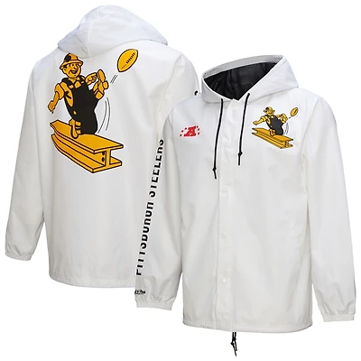 Men's Mitchell & Ness  White Pittsburgh Steelers Vintage Logo Coaches Full-Snap Hoodie Jacket