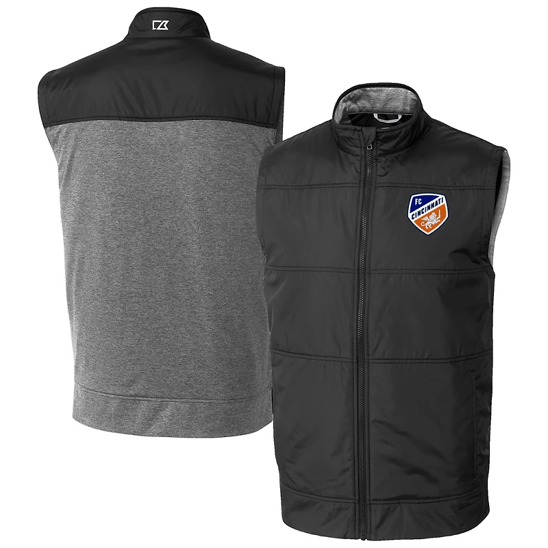 Men's Cutter & Buck  Black FC Cincinnati Stealth Hybrid Quilted Windbreaker Full-Zip Vest