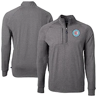 Men's Cutter & Buck  Heather Black Chicago Fire Adapt Eco Knit Heather Raglan Quarter-Zip Top