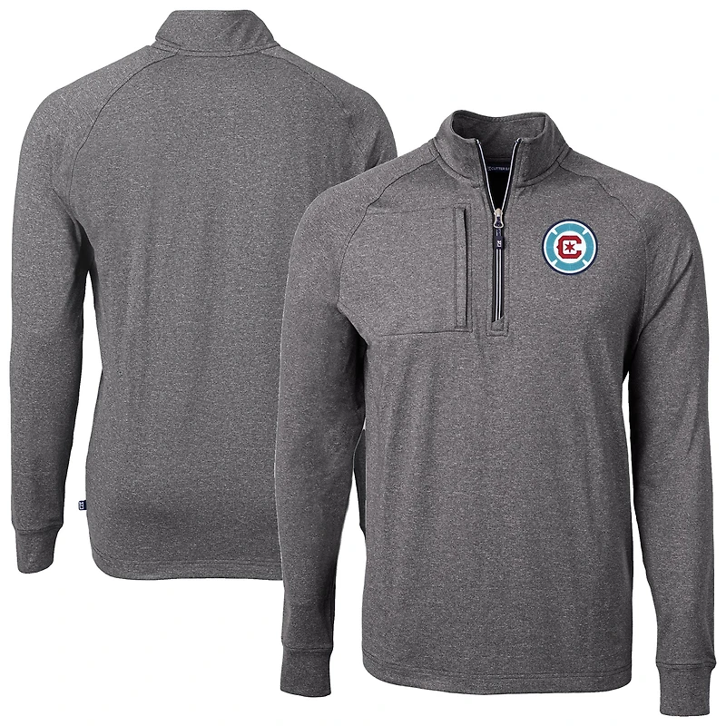 Men's Cutter & Buck Heather Black Chicago Fire Adapt Eco Knit Heather Raglan Quarter-Zip Top