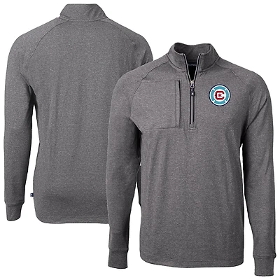 Men's Cutter & Buck  Heather Black Chicago Fire Adapt Eco Knit Heather Raglan Quarter-Zip Top