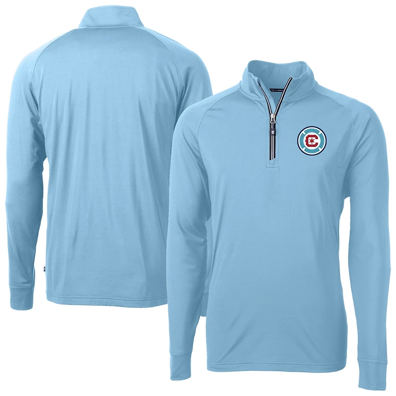 Men's Cutter & Buck Powder Blue Chicago Fire Adapt Eco Knit Stretch Recycled Raglan Quarter-Zip Pullover Top