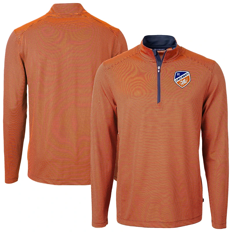 Men's Cutter & Buck Orange FC Cincinnati Virtue Eco Pique Micro Stripe Recycled Quarter-Zip Pullover Top