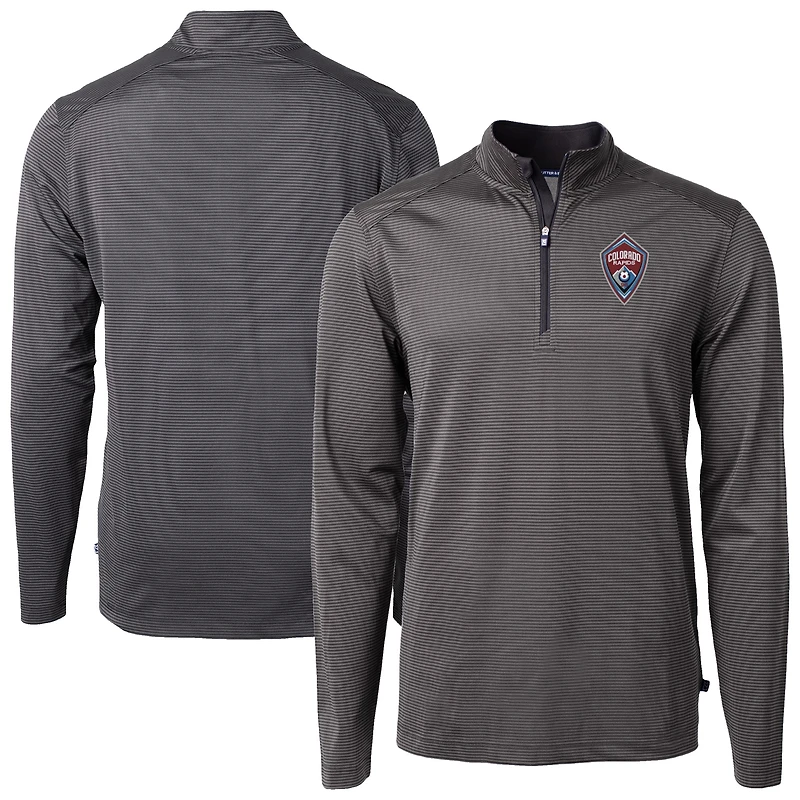 Men's Cutter & Buck Black Colorado Rapids Virtue Eco Pique Micro Stripe Recycled Quarter-Zip Pullover Top
