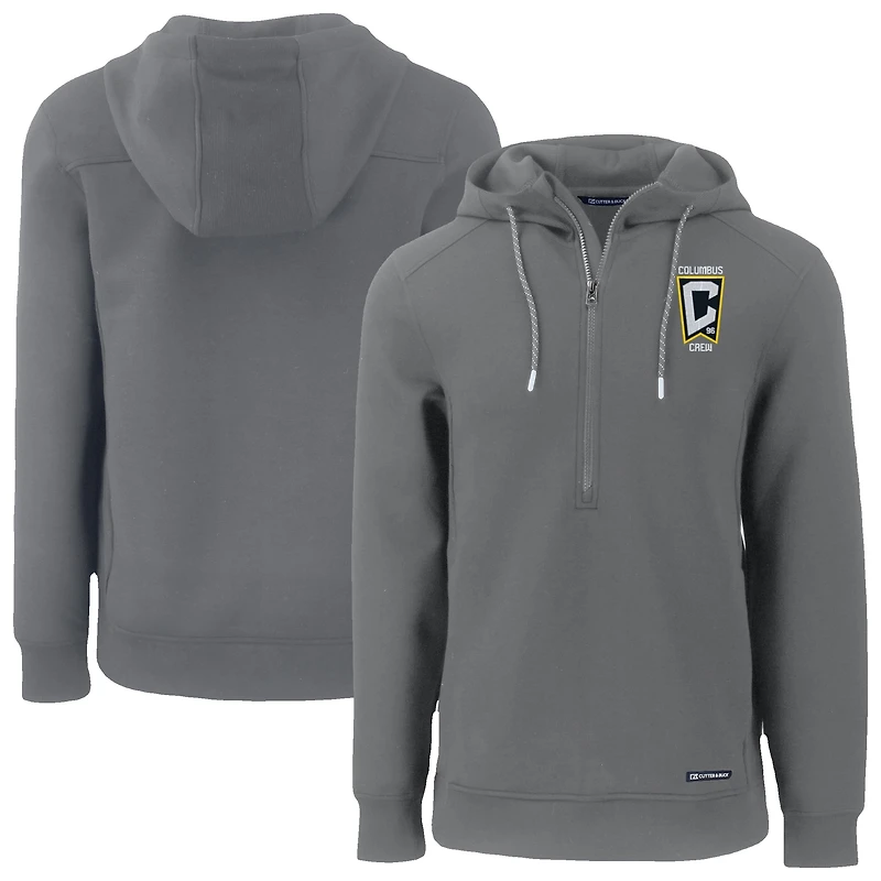 Men's Cutter & Buck Gray Columbus Crew Roam Eco Half-Zip Recycled Pullover Hoodie