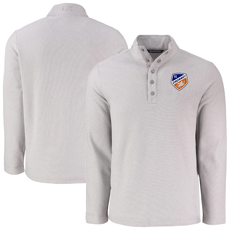 Men's Cutter & Buck  Gray FC Cincinnati Hunts Point Eco Textured Fleece Recycled Quarter-Snap Pullover