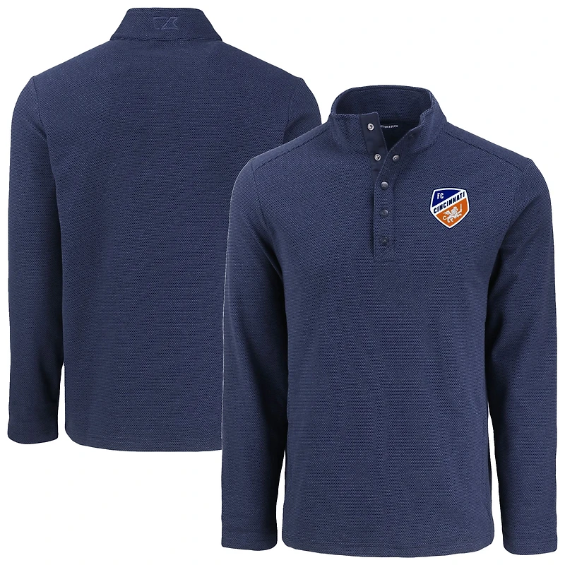 Men's Cutter & Buck  Navy FC Cincinnati Hunts Point Eco Textured Fleece Recycled Quarter-Snap Pullover