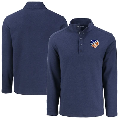 Men's Cutter & Buck  Navy FC Cincinnati Hunts Point Eco Textured Fleece Recycled Quarter-Snap Pullover