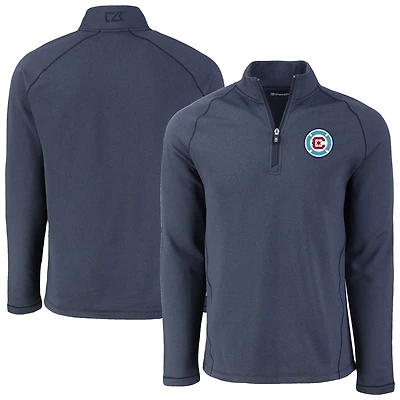 Men's Cutter & Buck  Heather Navy Chicago Fire Peshastin Eco Fleece Recycled Raglan Quarter-Zip Top