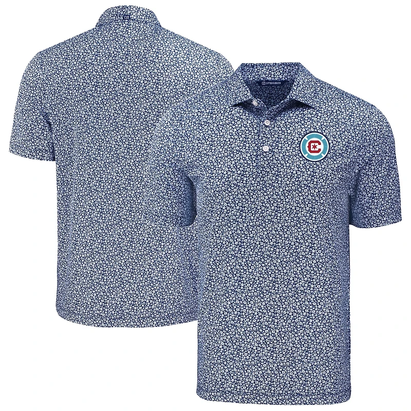 Men's Cutter & Buck  Navy Chicago Fire Pike Eco Flora Print Recycled Polo