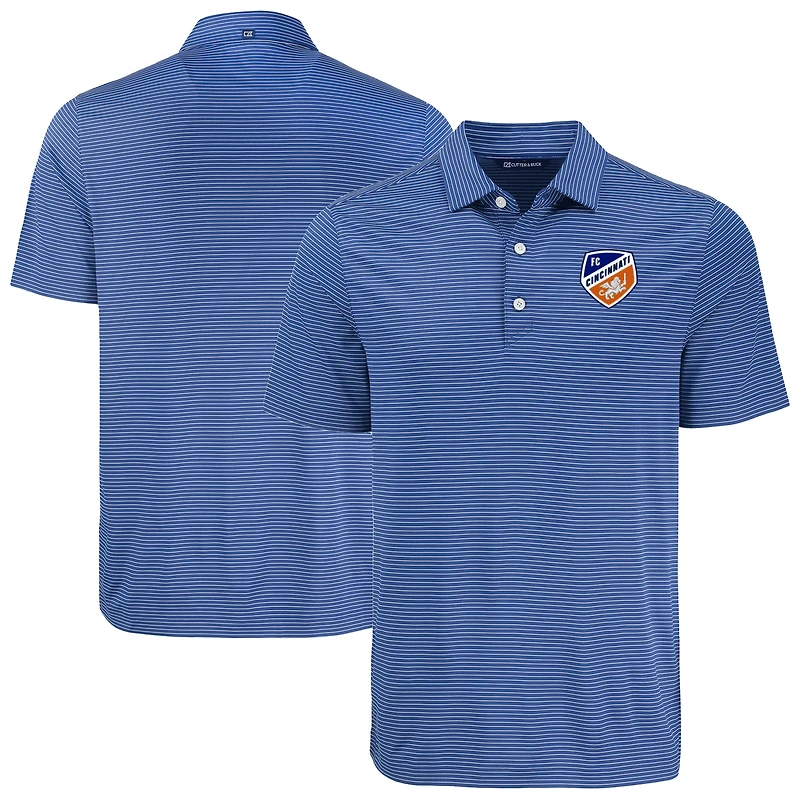 Men's Cutter & Buck Blue/White FC Cincinnati Forge Eco Fine Line Stripe Stretch Recycled Polo