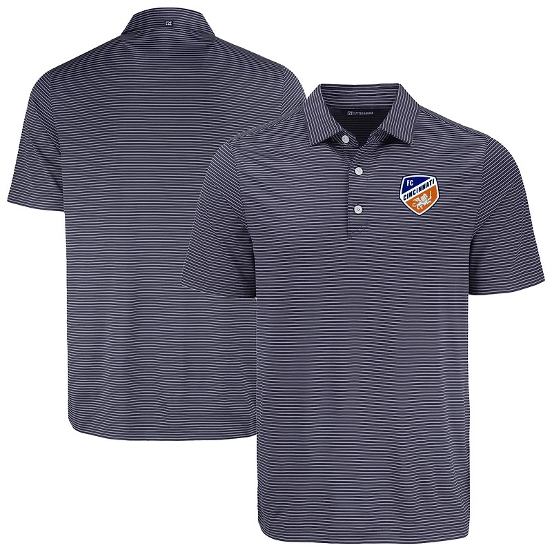 Men's Cutter & Buck  Navy/White FC Cincinnati Forge Eco Fine Line Stripe Stretch Recycled Polo