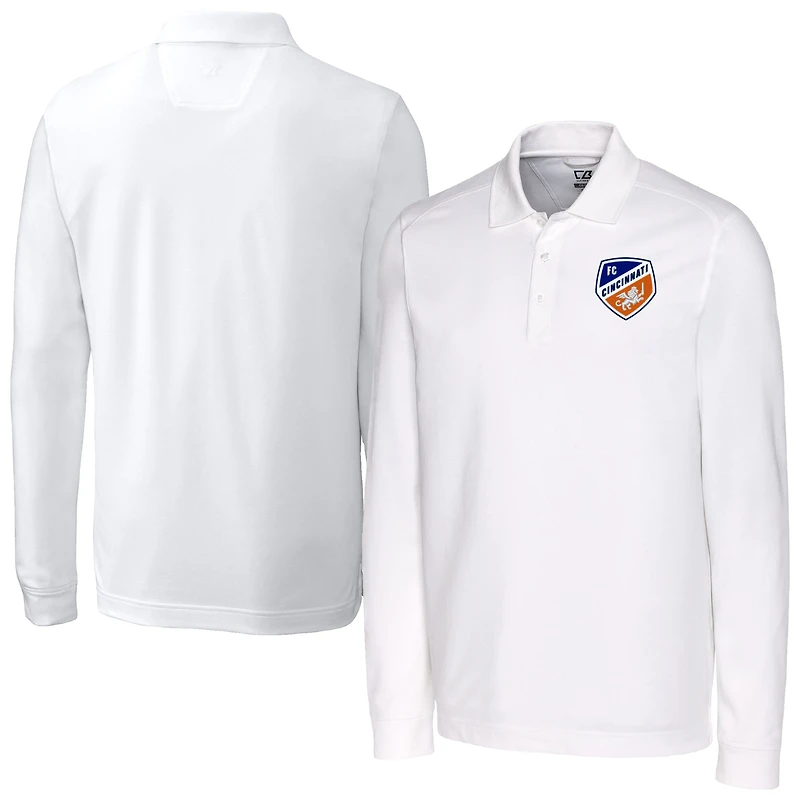 Men's Cutter & Buck  White FC Cincinnati Advantage Eco Tri-Blend Pique Long Sleeve Polo