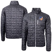 Men's Cutter & Buck Black FC Cincinnati Rainier PrimaLoft® Eco Insulated Printed Full-Zip Hoodie Puffer Jacket