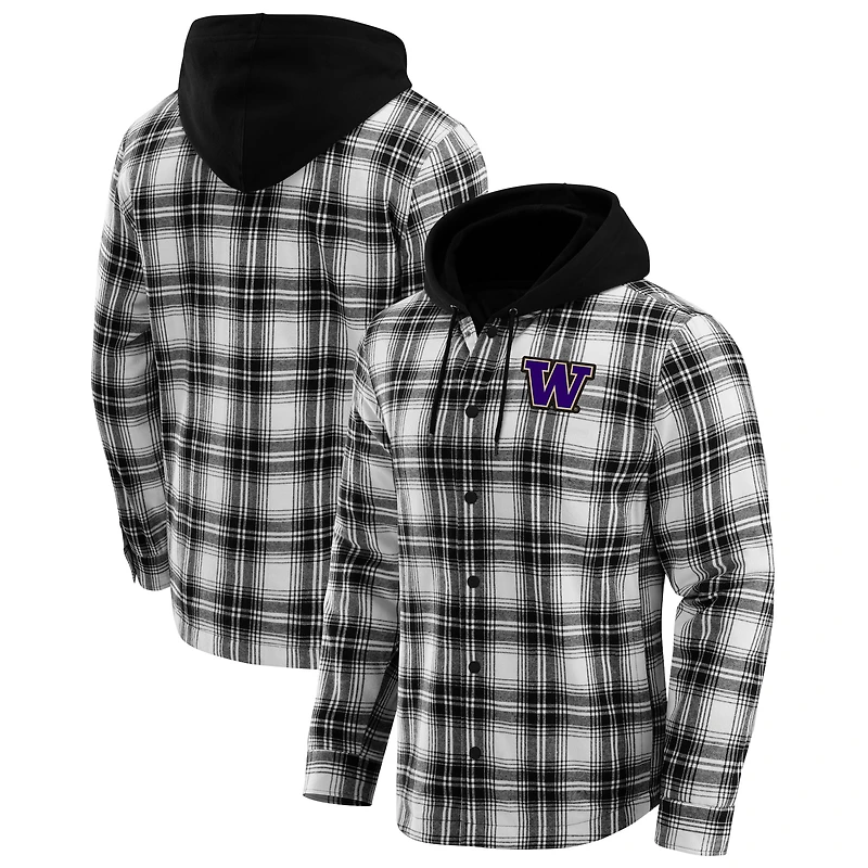Men's Darius Rucker Collection by Fanatics  Black Washington Huskies Plaid Flannel Quilted Full-Snap Hooded Shacket