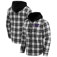 Men's Darius Rucker Collection by Fanatics  Black Washington Huskies Plaid Flannel Quilted Full-Snap Hooded Shacket