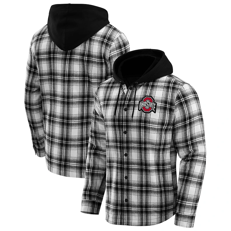 Men's Darius Rucker Collection by Fanatics  Black Ohio State Buckeyes Plaid Flannel Quilted Full-Snap Hooded Shacket