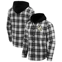 Men's Darius Rucker Collection by Fanatics  Black Oregon Ducks Plaid Flannel Quilted Full-Snap Hooded Shacket