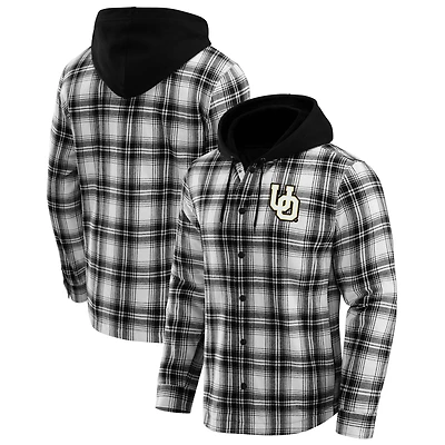 Men's Darius Rucker Collection by Fanatics  Black Oregon Ducks Plaid Flannel Quilted Full-Snap Hooded Shacket