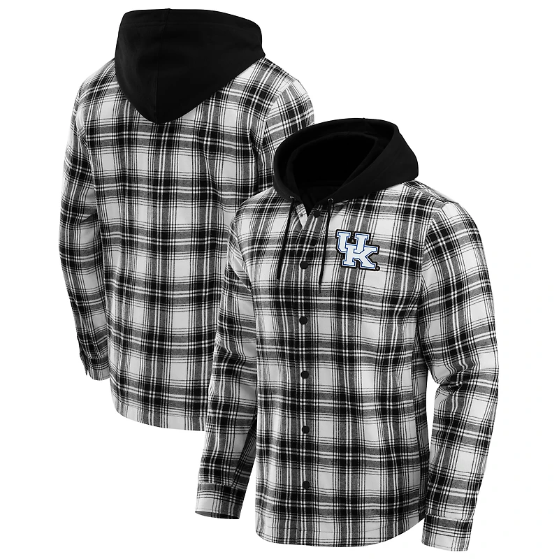 Men's Darius Rucker Collection by Fanatics Black Kentucky Wildcats Plaid Flannel Quilted Full-Snap Hooded Shacket