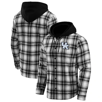 Men's Darius Rucker Collection by Fanatics  Black Kentucky Wildcats Plaid Flannel Quilted Full-Snap Hooded Shacket