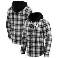 Men's Darius Rucker Collection by Fanatics  Black Kentucky Wildcats Plaid Flannel Quilted Full-Snap Hooded Shacket
