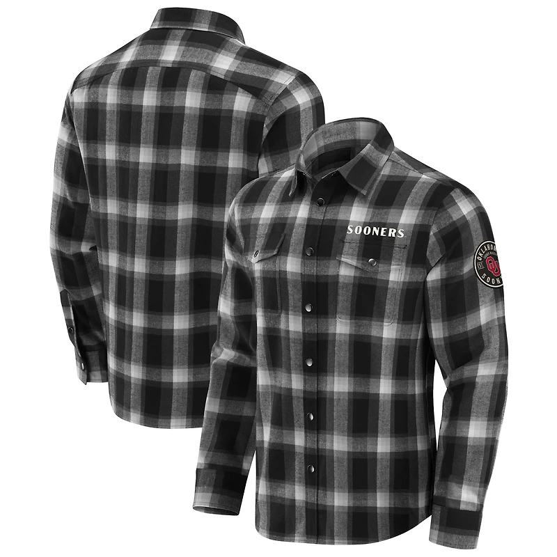 Men's Darius Rucker Collection by Fanatics Black Oklahoma Sooners Team Flannel Plaid Full-Snap Shirt