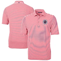 Men's Cutter & Buck Red New England Revolution DryTec Virtue Eco Pique Stripe Recycled Polo