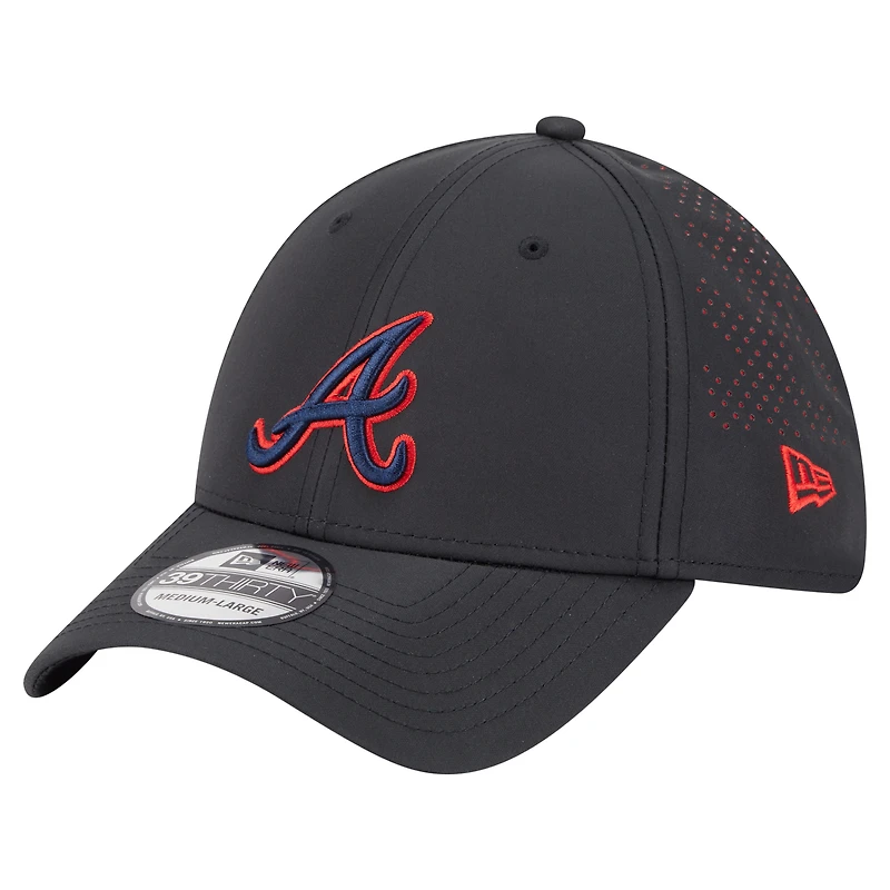 Men's New Era  Black Atlanta Braves Night 39THIRTY Flex Hat