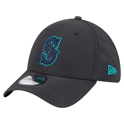 Men's New Era  Black Seattle Mariners Night 39THIRTY Flex Hat