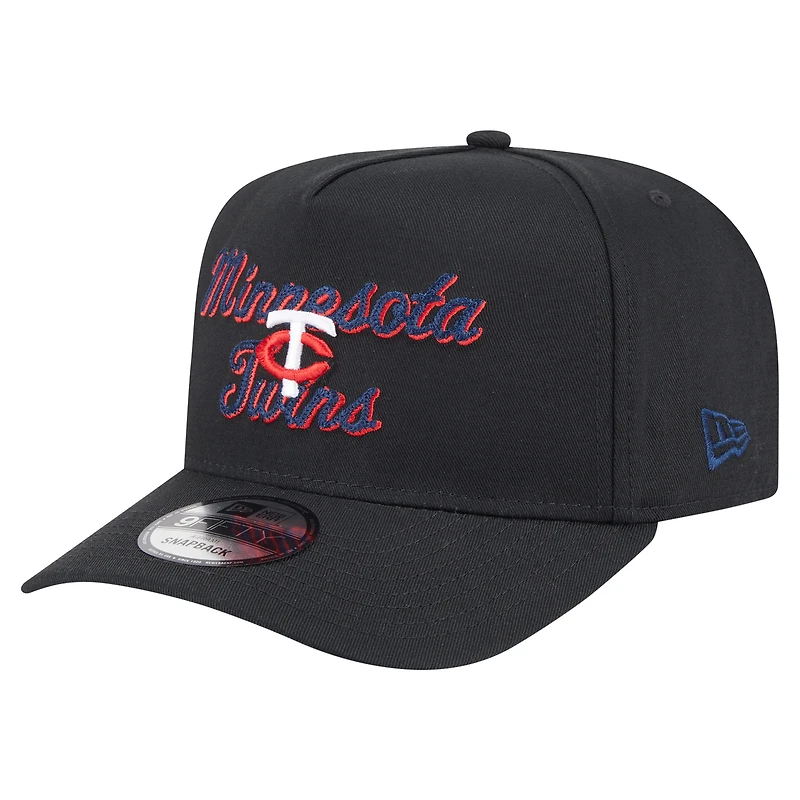 Men's New Era Black Minnesota Twins Chainstitch 9FIFTY A-Frame Snapback Hat
