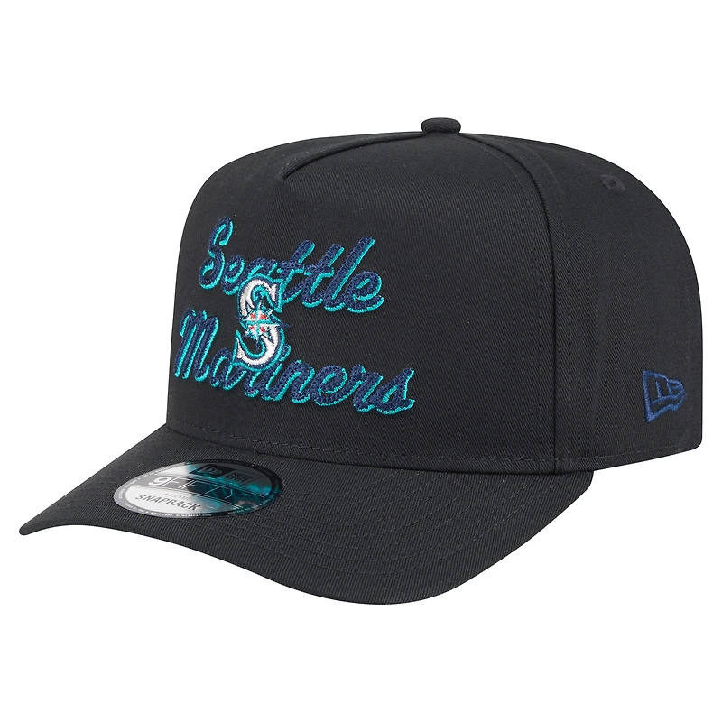 Men's New Era Black Seattle Mariners Chainstitch 9FIFTY A-Frame Snapback Hat