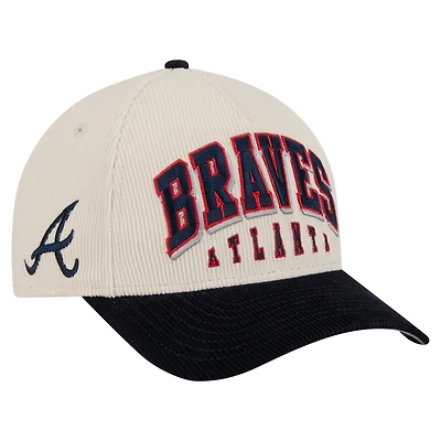 Men's New Era  Cream/Navy Atlanta Braves Sided Corduroy 9FORTY A-Frame Adjustable Hat