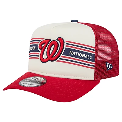 Men's New Era Cream/Red Washington Nationals Banner A-Frame 9FIFTY Trucker Snapback Hat