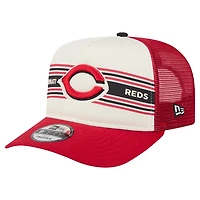 Men's New Era Cream/Red Cincinnati Reds Banner A-Frame 9FIFTY Trucker Snapback Hat