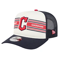 Men's New Era Cream/Navy Cleveland Guardians Banner A-Frame 9FIFTY Trucker Snapback Hat
