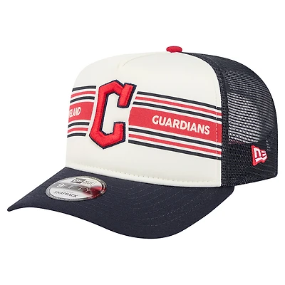 Men's New Era Cream/Navy Cleveland Guardians Banner A-Frame 9FIFTY Trucker Snapback Hat