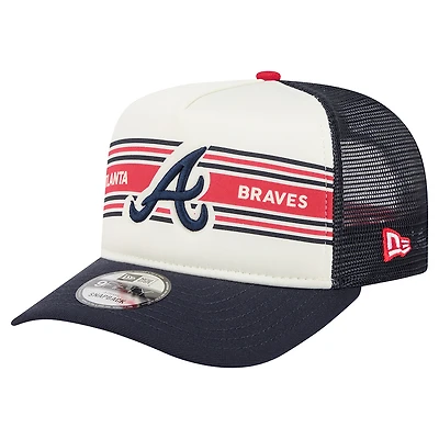 Men's New Era Cream/Navy Atlanta Braves Banner A-Frame 9FIFTY Trucker Snapback Hat
