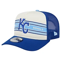 Men's New Era Cream/Royal Kansas City Royals Banner A-Frame 9FIFTY Trucker Snapback Hat