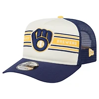 Men's New Era Cream/Navy Milwaukee Brewers Banner A-Frame 9FIFTY Trucker Snapback Hat