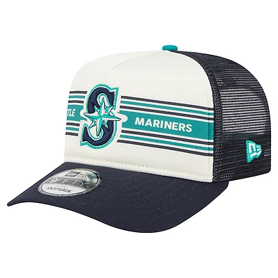 Men's New Era Cream/Navy Seattle Mariners Banner A-Frame 9FIFTY Trucker Snapback Hat