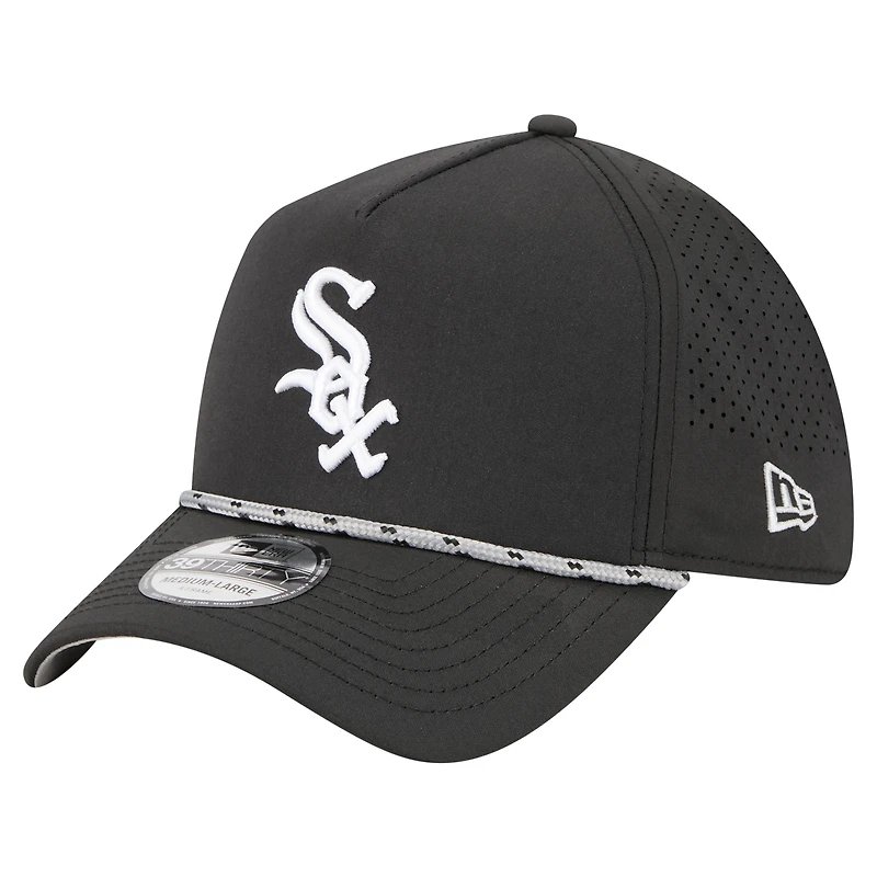 Men's New Era  Black Chicago White Sox 39THIRTY A-Frame Perforated Flex Hat