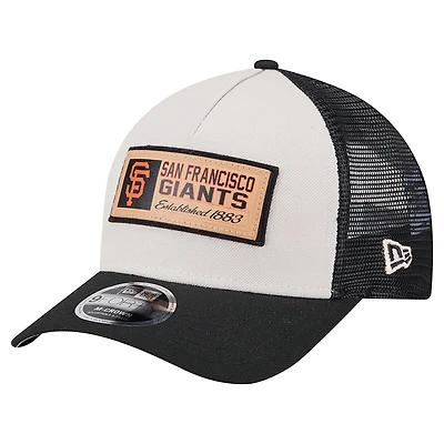 Men's New Era Stone/Black San Francisco Giants Text A-Frame Trucker 9FORTY Hat