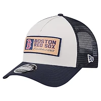 Men's New Era Stone/Navy Boston Red Sox Text A-Frame Trucker 9FORTY Hat