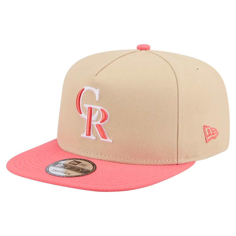 Men's New Era Light Beige/Coral Colorado Rockies Color Pack A-Frame 9FIFTY Snapback Hat