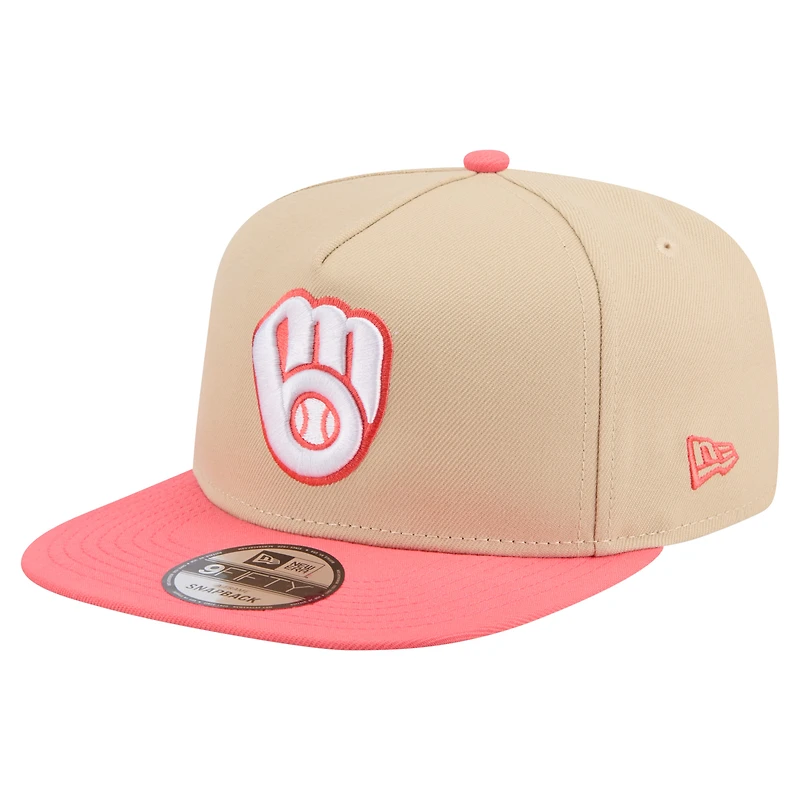 Men's New Era  Light Beige/Coral Milwaukee Brewers Color Pack A-Frame 9FIFTY Snapback Hat