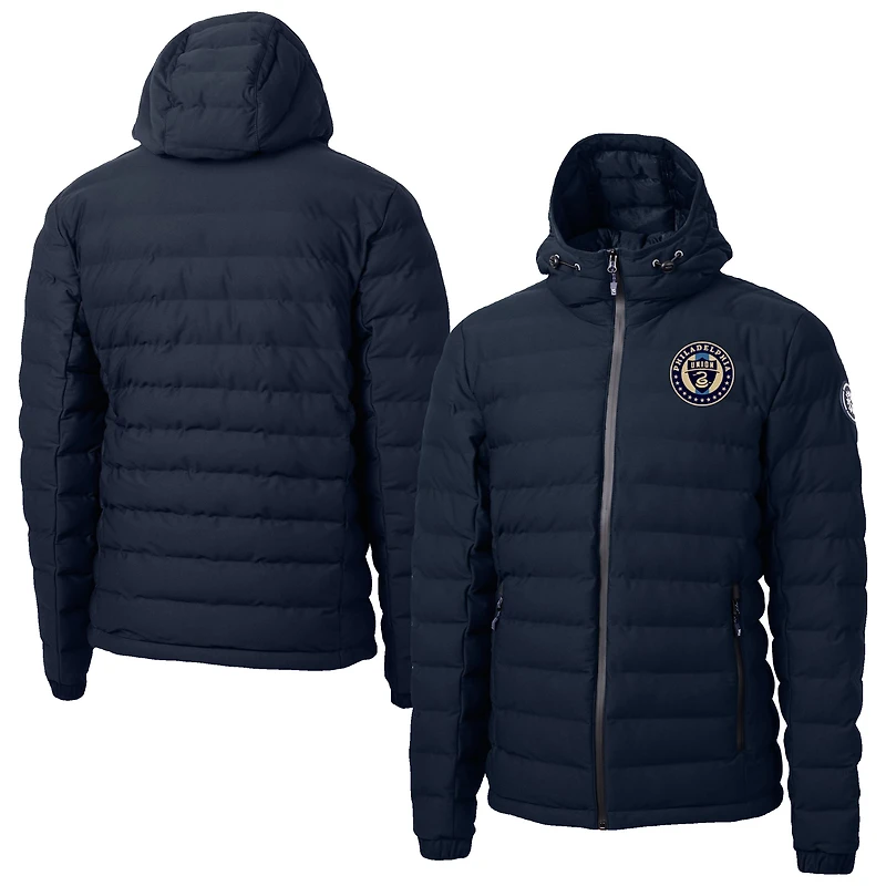 Men's Cutter & Buck Navy Philadelphia Union Mission Ridge Repreve Eco Insulated Hooded Puffer Jacket